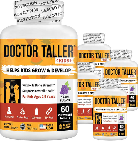 NuBest Doctor Taller Kids Multivitamins - Supports Healthy Height Growth and Bone Strength for Ages 2-9 - Grape Flavor - 360 Vegan Chewable Tablets