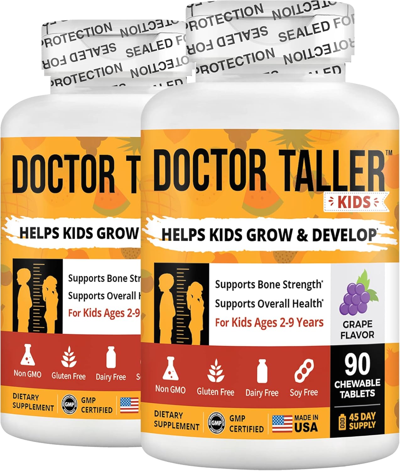 NuBest Doctor Taller Kids Multivitamins for Ages 2-9 - Support Bone Strength & Immunity - Grape Flavor - 90 Vegan Chewable Tablets (2 Pack)