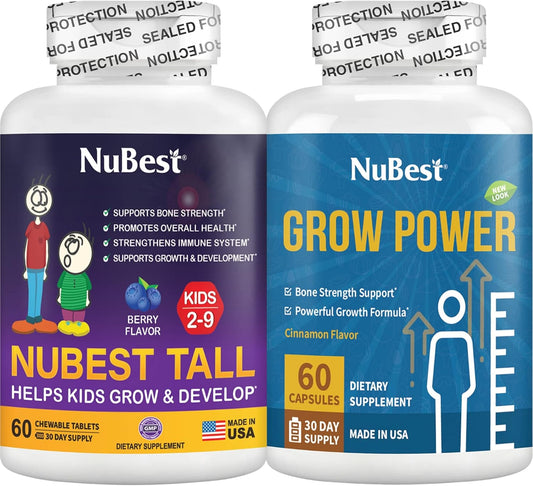 NuBest Height Growth Supplement Bundle: Grow Power - Extra Strength Formula for Kids 60 - Supports Healthy Height, Immunity, and Bone Growth