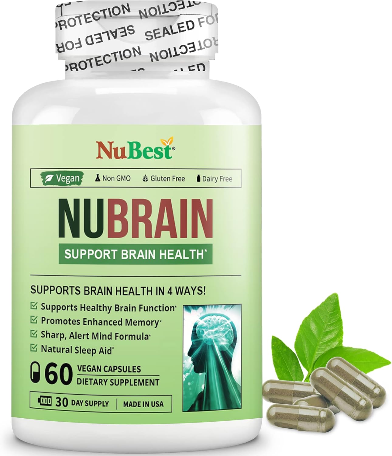NuBest NuBrain Booster - Premium Nootropic Supplement for Memory, Focus & Clarity - 2 Pack with St. John’s Wort, Ginkgo Biloba, Bacopa & More