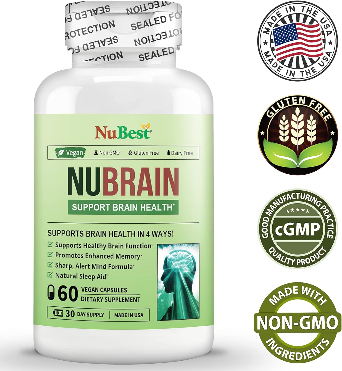 NuBest NuBrain Booster - Premium Nootropic Supplement for Memory, Focus & Clarity - 2 Pack with St. John’s Wort, Ginkgo Biloba, Bacopa & More
