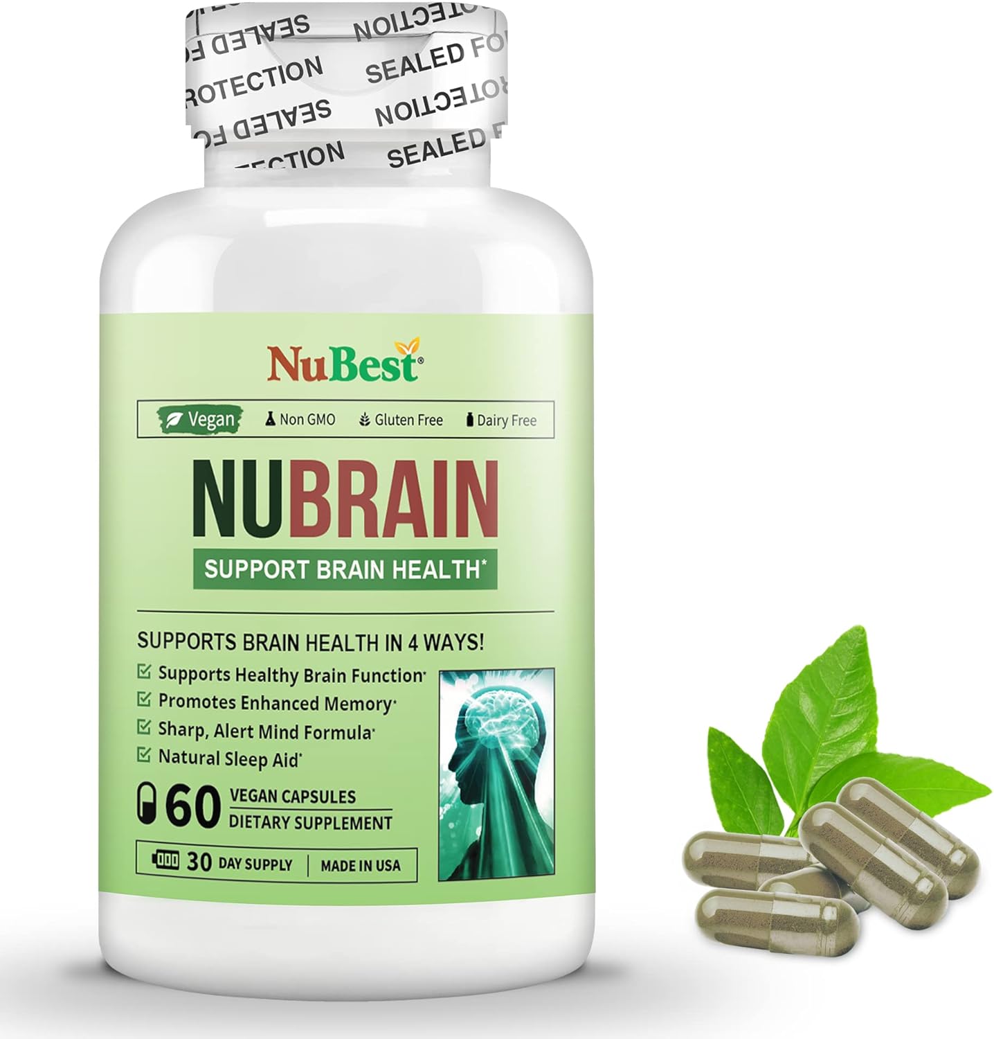 NuBest NuBrain Booster - Premium Nootropic Supplement for Memory, Focus & Clarity - 2 Pack with St. John’s Wort, Ginkgo Biloba, Bacopa & More