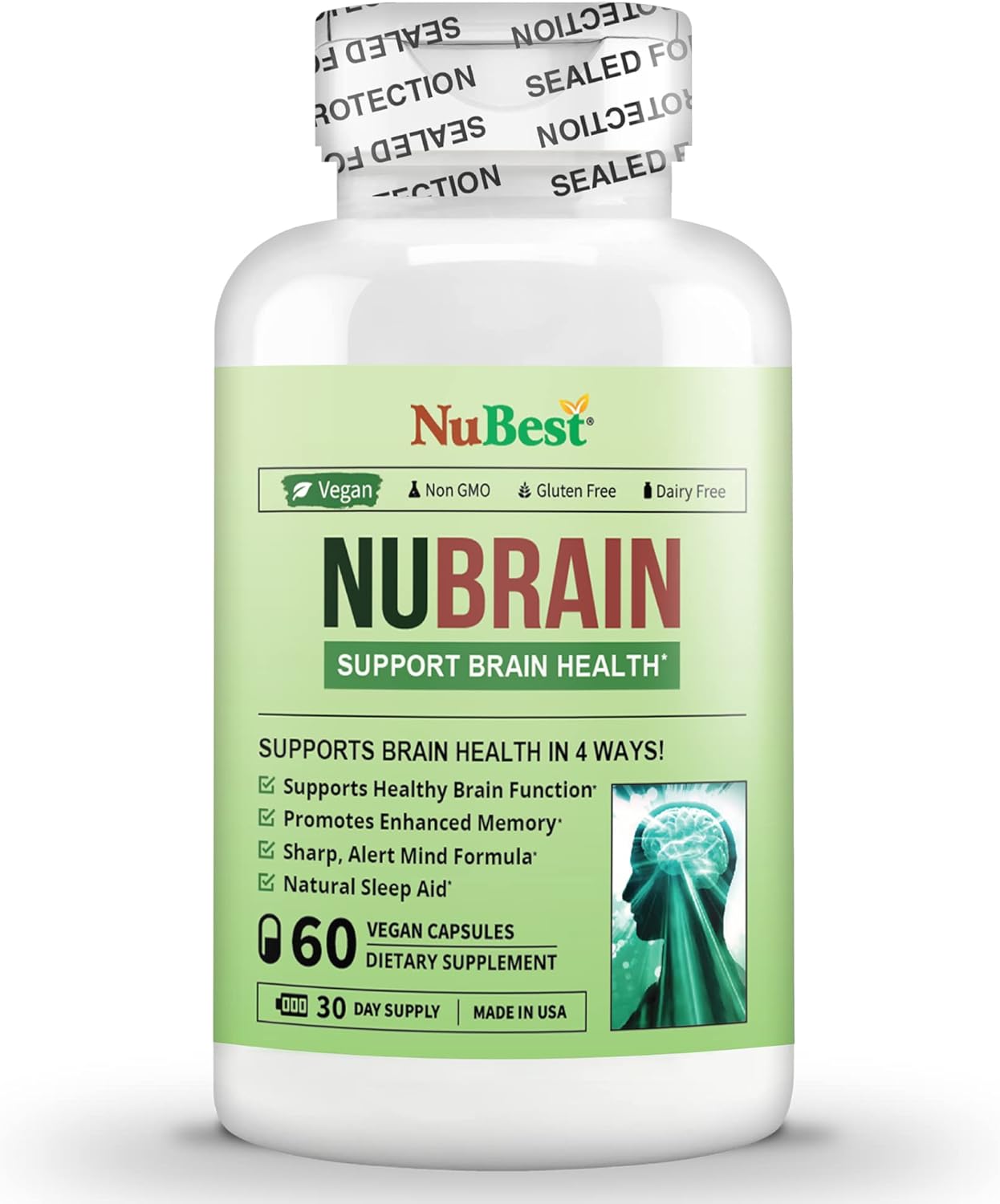 NuBest NuBrain Booster - Premium Nootropic Supplement for Memory, Focus & Clarity - 2 Pack with St. John’s Wort, Ginkgo Biloba, Bacopa & More