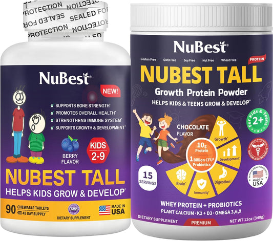 NuBest Tall Bundle: Chocolate Protein Powder & Kids Chewable Tablets for Height Growth & Development