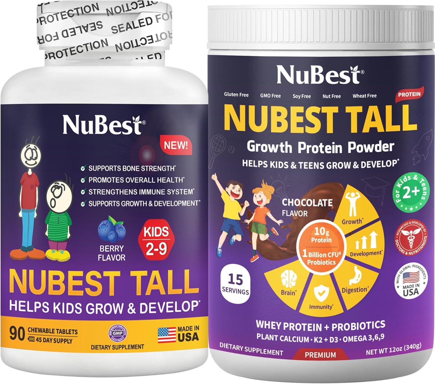 NuBest Tall Bundle: Chocolate Protein Powder & Kids Chewable Tablets for Height Growth & Development