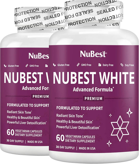 NuBest White Skin Brightening Supplement - Glutathione 400mg & Milk Thistle Extract - Antioxidant & Detox - 2 Pack