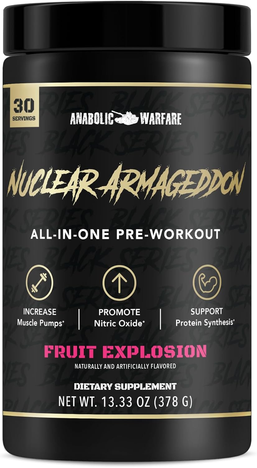Nuclear Armageddon Pre-Workout Powder with L-Citrulline, Beta Alanine, and Caffeine - Fruit Explosion Flavor - 30 Servings for Men & Women