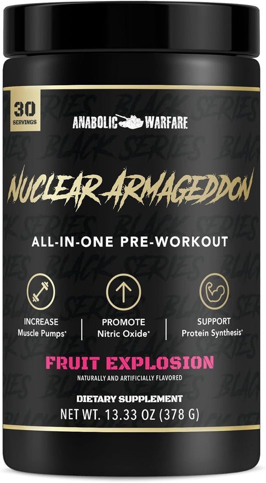 Nuclear Armageddon Pre-Workout Powder with L-Citrulline, Beta Alanine, and Caffeine - Fruit Explosion Flavor - 30 Servings for Men & Women