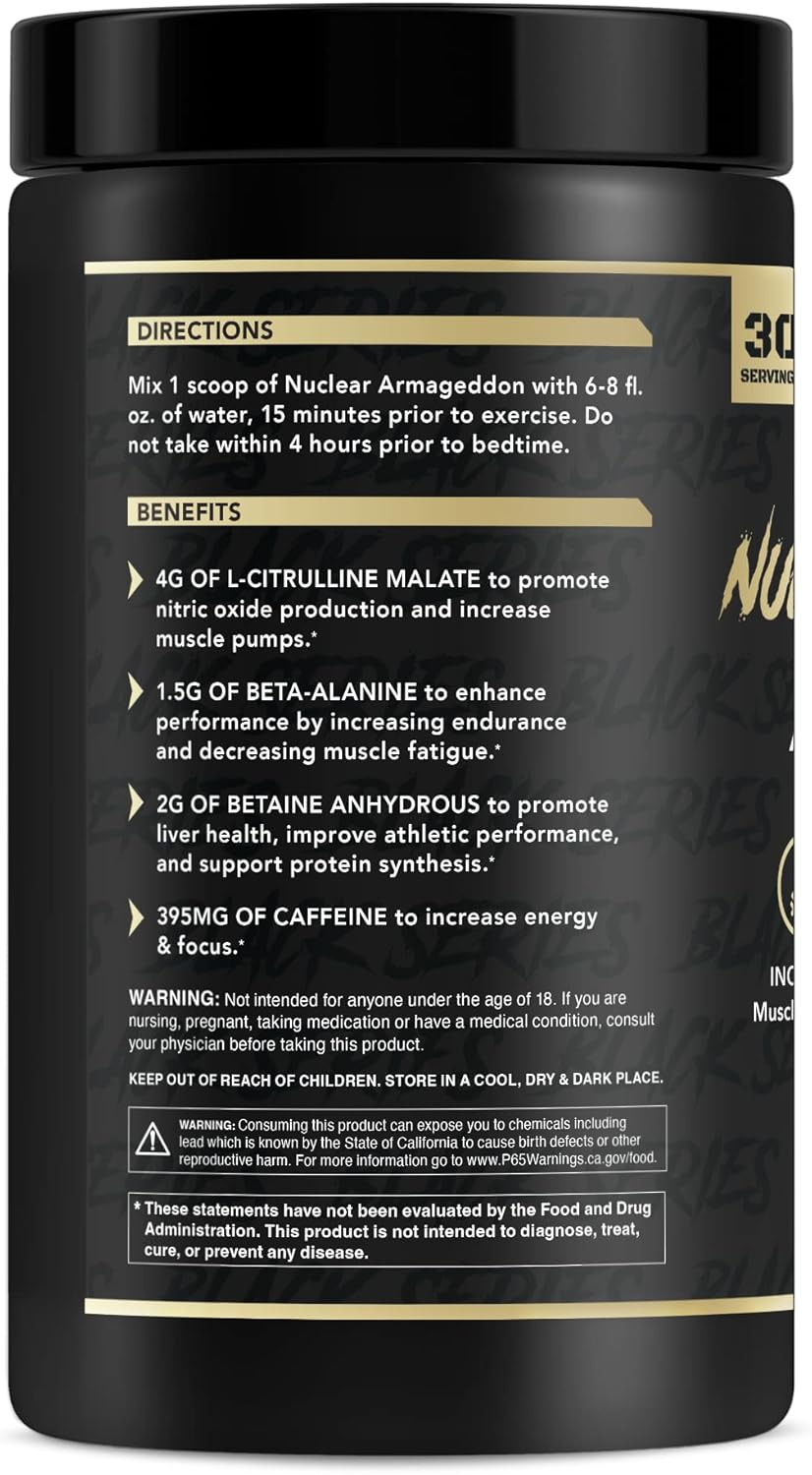 Nuclear Armageddon Pre-Workout Powder with L-Citrulline, Beta Alanine, and Caffeine - Fruit Explosion Flavor - 30 Servings for Men & Women