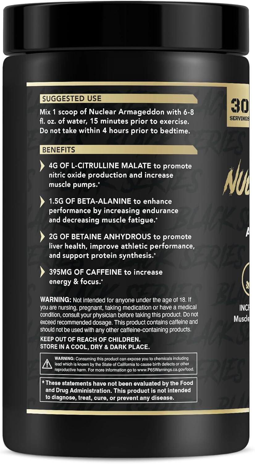 Nuclear Armageddon Pre-Workout Powder with L-Citrulline, Beta Alanine, and Caffeine - Fruit Explosion Flavor - 30 Servings for Men & Women