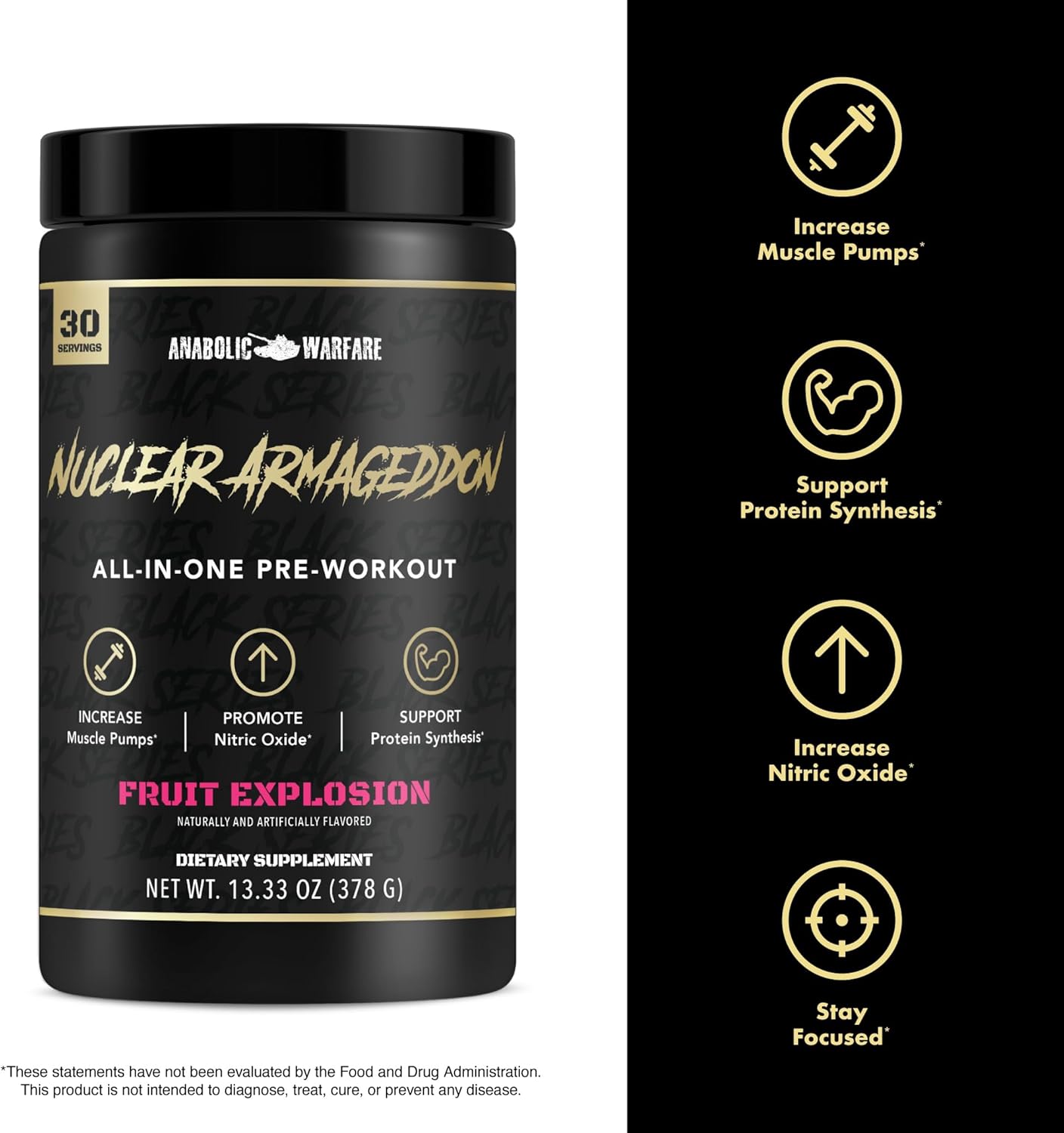 Nuclear Armageddon Pre-Workout Powder with L-Citrulline, Beta Alanine, and Caffeine - Fruit Explosion Flavor - 30 Servings for Men & Women
