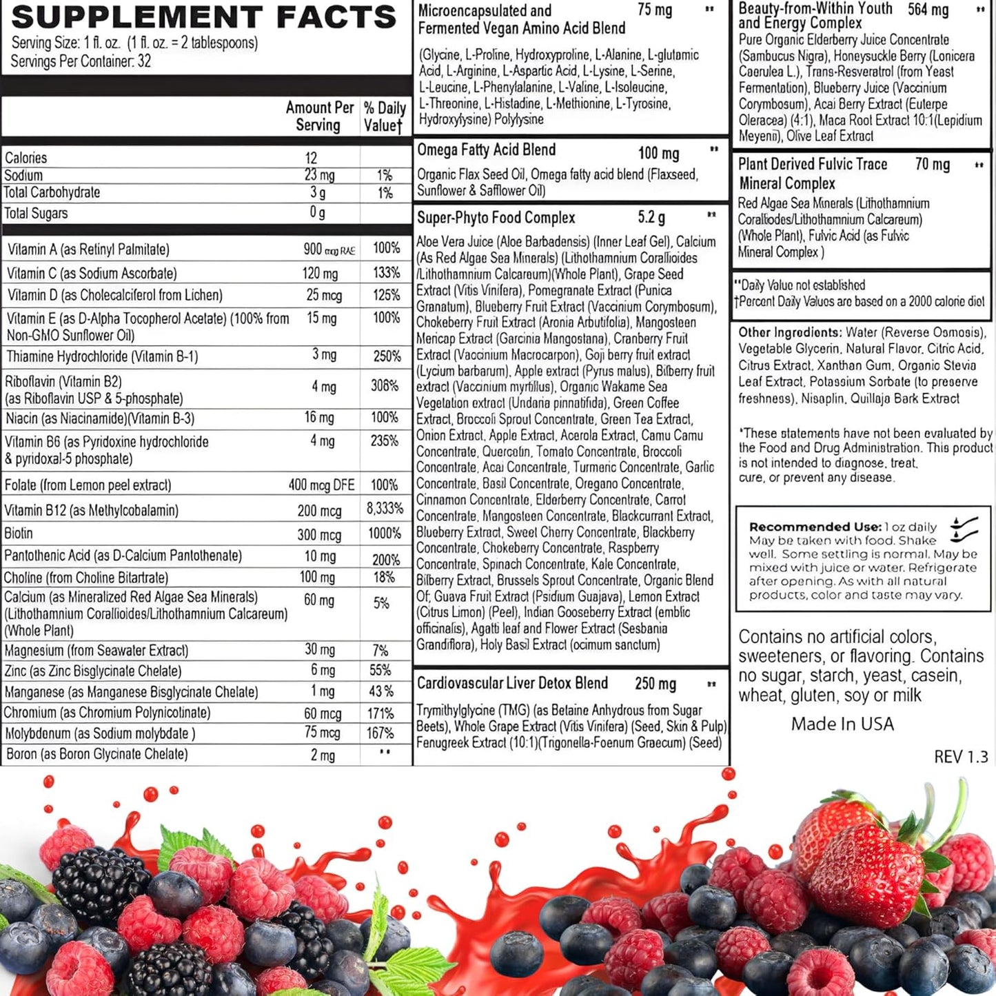 Nucleus Liquid Vitamins: Multivitamin Nutrition Drink for Men and Women - Sugar and Gluten Free - Vegetarian Supplement - 32 oz Passion Berry