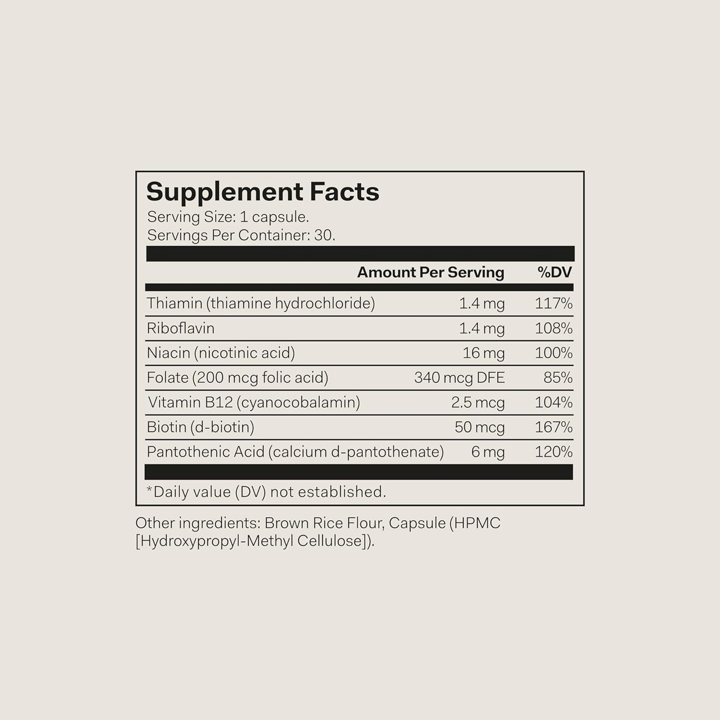 Nue Co. Vitamin B Supplement for Energy, Healthy Skin & Hair - Vegan, Gluten Free - 30 Capsules