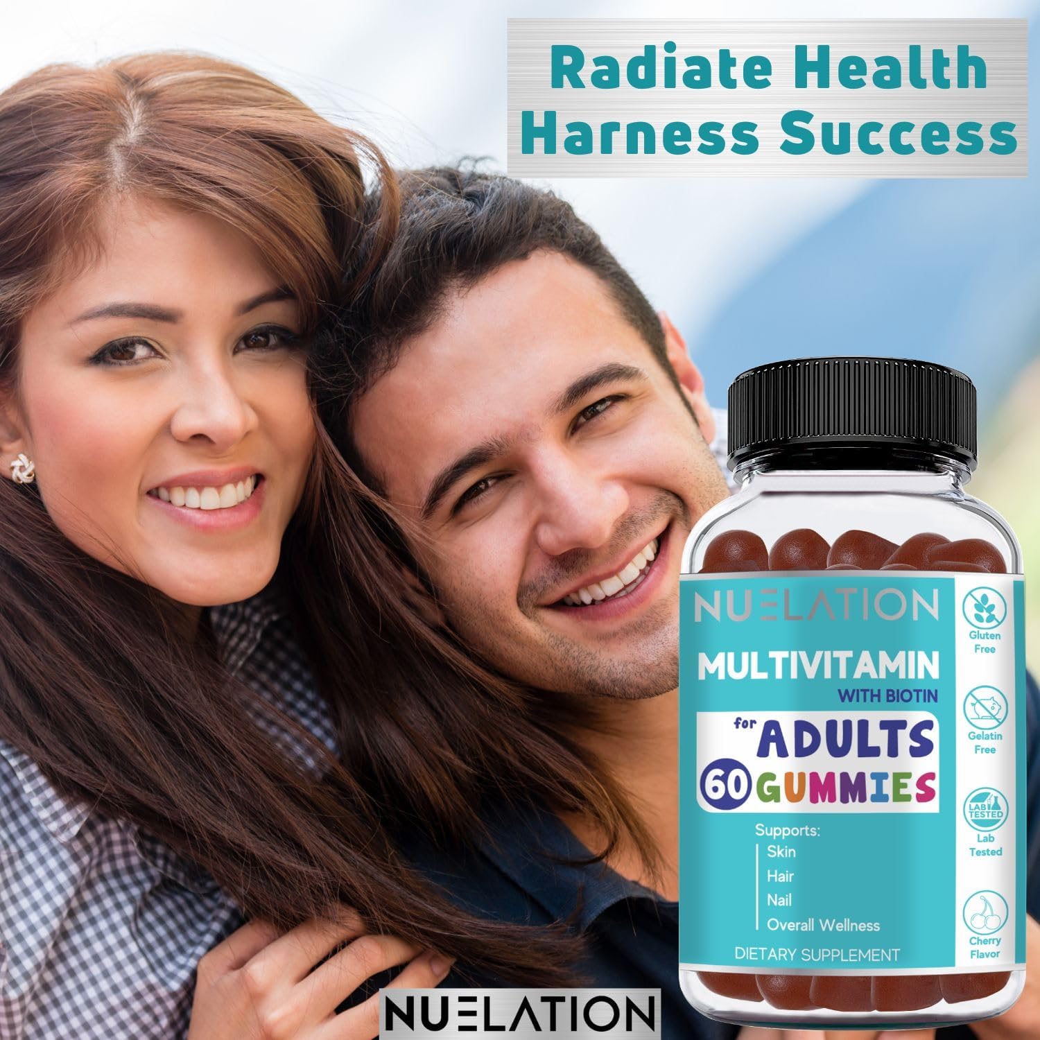NUELATION Multivitamin Gummies for Men and Women, 60 Count - Biotin 5000 mcg, Non-GMO, Immune Support and Overall Wellness, 30 Servings - BoostGo Australia