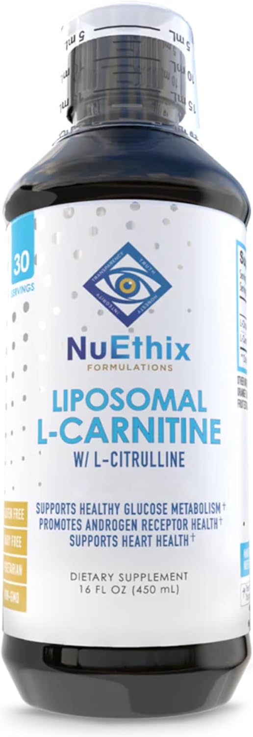 NuEthix Formulations Lipsomal L-Carnitine Supplement 600mg with L-Citrulline 1000mg for Healthy Weight Management, Fat Metabolism, Energy Production and Increased Blood Flow, For Men & Women