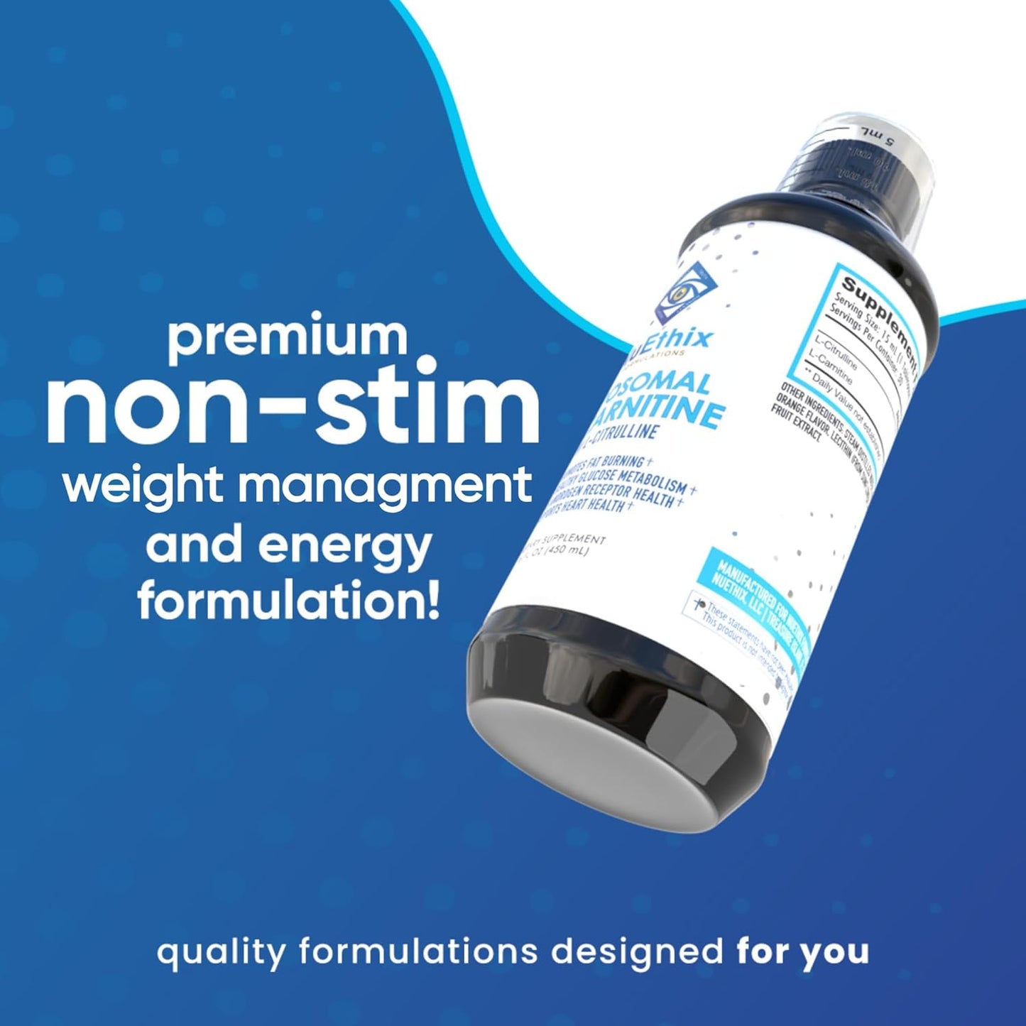 NuEthix Formulations Lipsomal L-Carnitine Supplement 600mg with L-Citrulline 1000mg for Healthy Weight Management, Fat Metabolism, Energy Production and Increased Blood Flow, For Men & Women