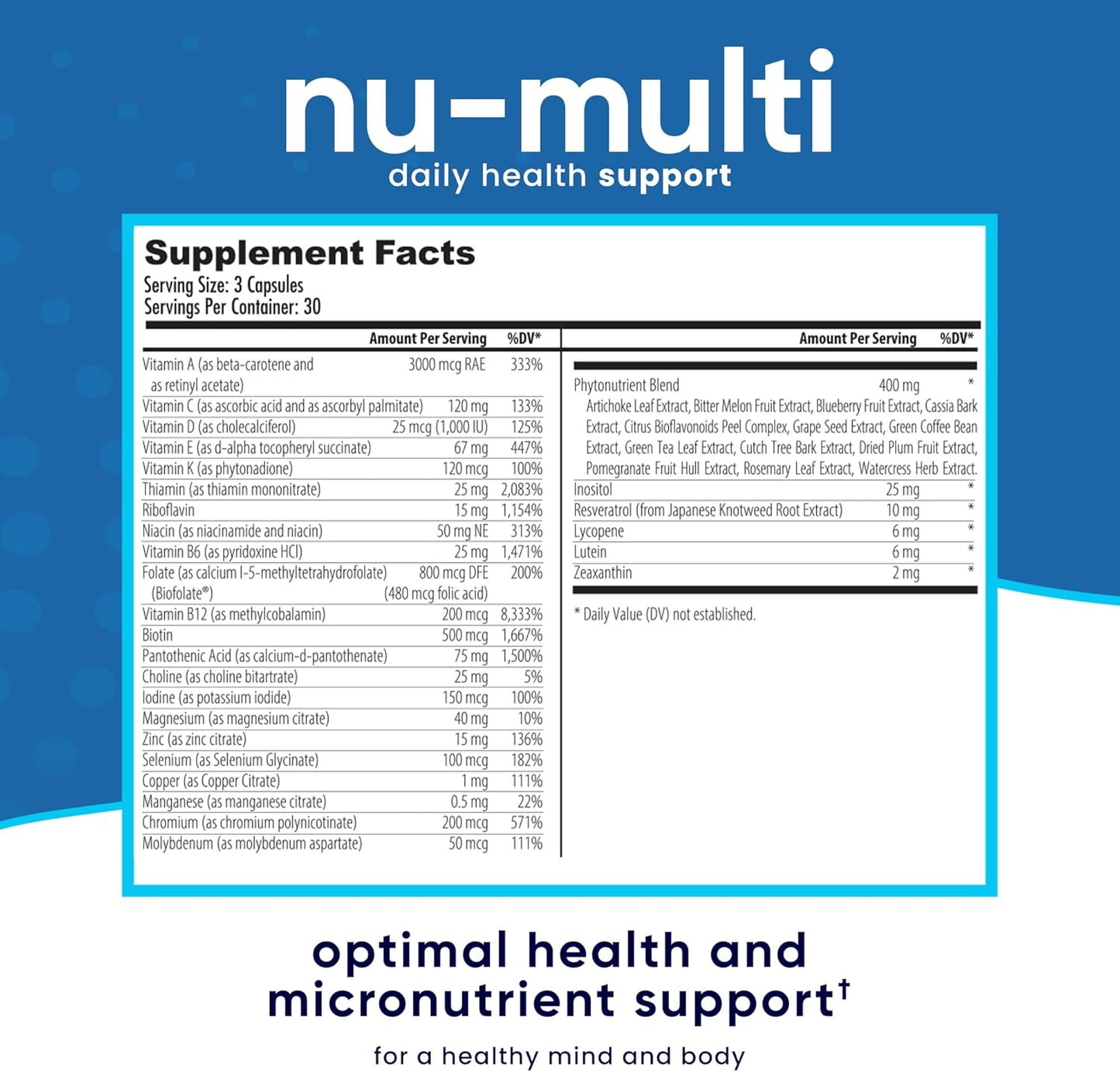 NuEthix Formulations Nu-Multi Micronutrient Support Supplement - 90 Capsules