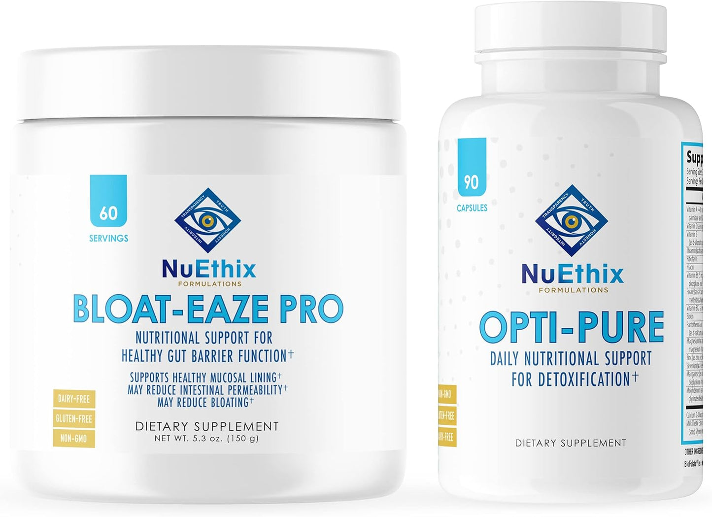 NuEthix Formulations Opti-Pure and Bloat-Eaze Supplement Bundle for Detox and Gut Support