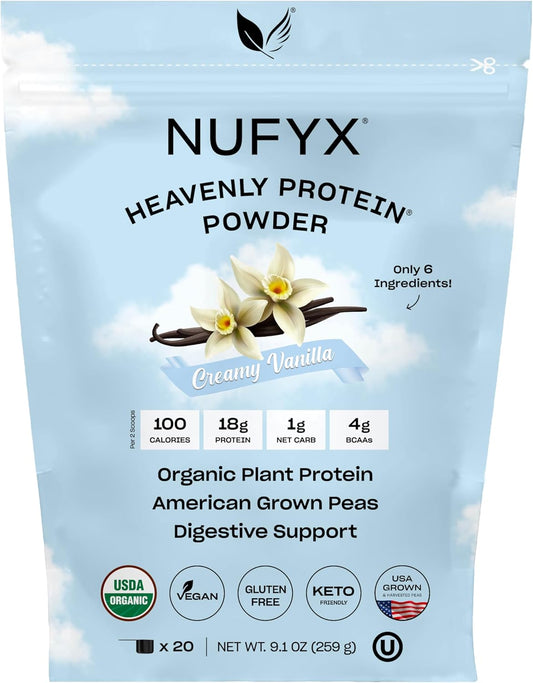 NUFYX® Heavenly Protein® Powder - 100% Organic American Grown Pea Protein (Creamy Vanilla, 20 Scoops)