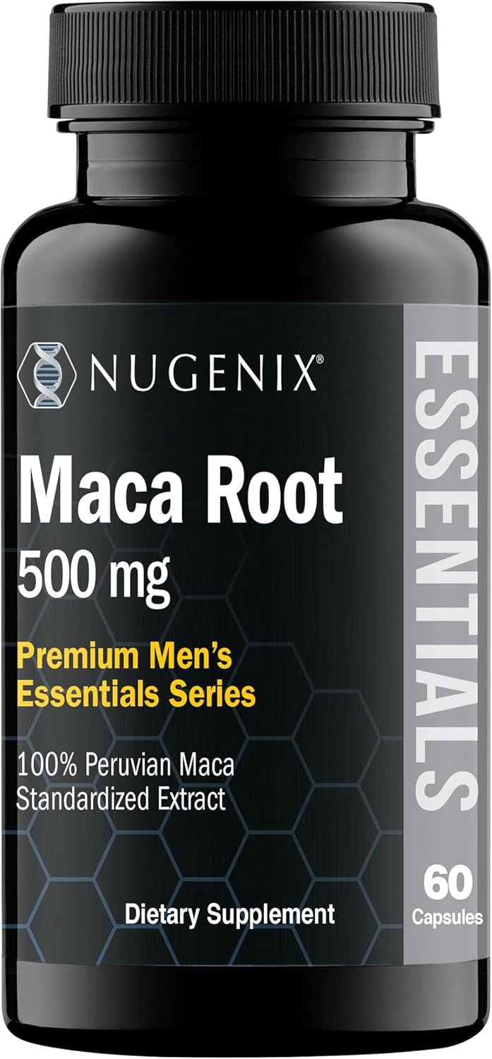 Nugenix Essentials Maca Root Powder Capsules - Pure Peruvian Maca Extract with Ginseng - 60 Capsules