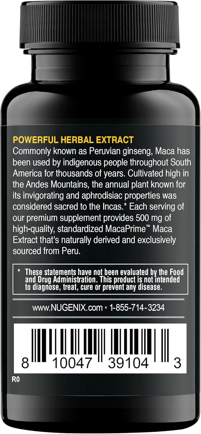 Nugenix Essentials Maca Root Powder Capsules - Pure Peruvian Maca Extract with Ginseng - 60 Capsules