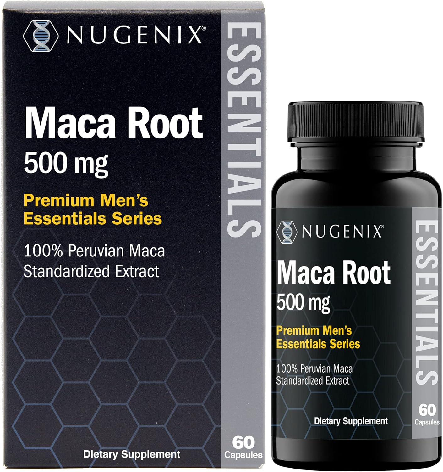Nugenix Essentials Maca Root Powder Capsules - Pure Peruvian Maca Extract with Ginseng - 60 Capsules
