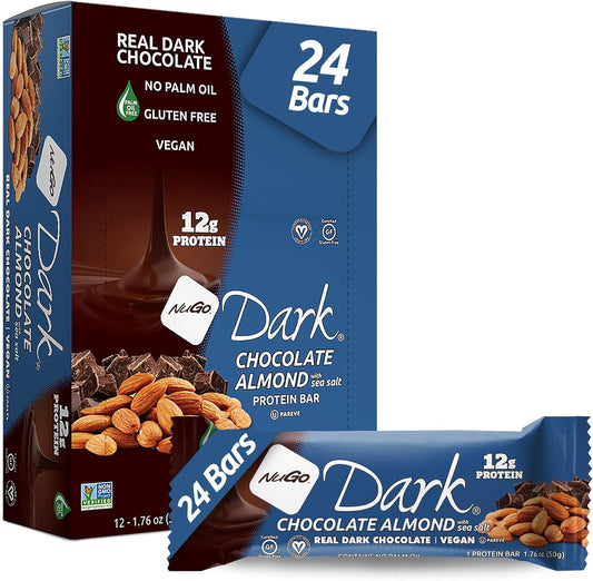 NuGo Dark Chocolate Almond Sea Salt Protein Bars - Vegan, Gluten Free, Non-GMO - 24 Count