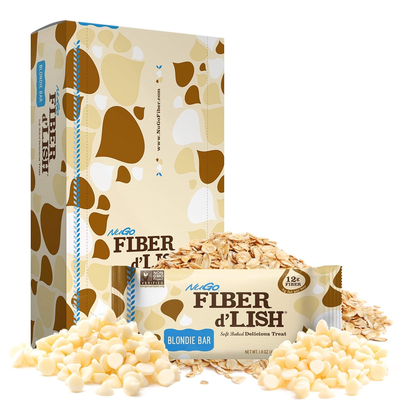 NuGo Fiber d'Lish Blondie Bars - 12g High Fiber, 160 Calories, 16 Pack