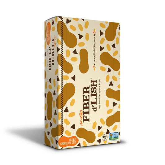 NuGo Fiber d'Lish Peanut Chocolate Chip Bars - 12g Fiber, Vegan, 160 Calories - 16 Pack