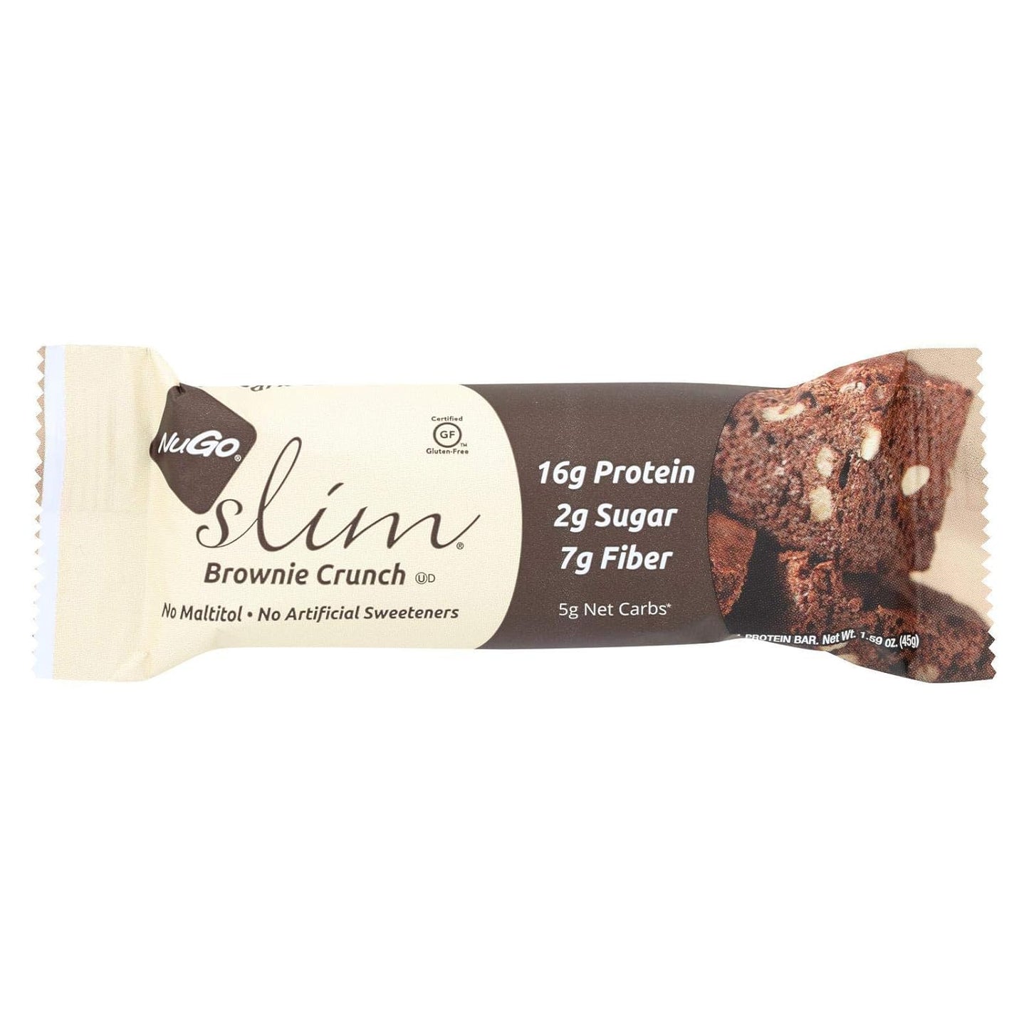 NuGo Nutrition Slim Bar Brownie Crunch - 1.59 oz, Pack of 12 - High-Protein Snack Bars for Weight Management