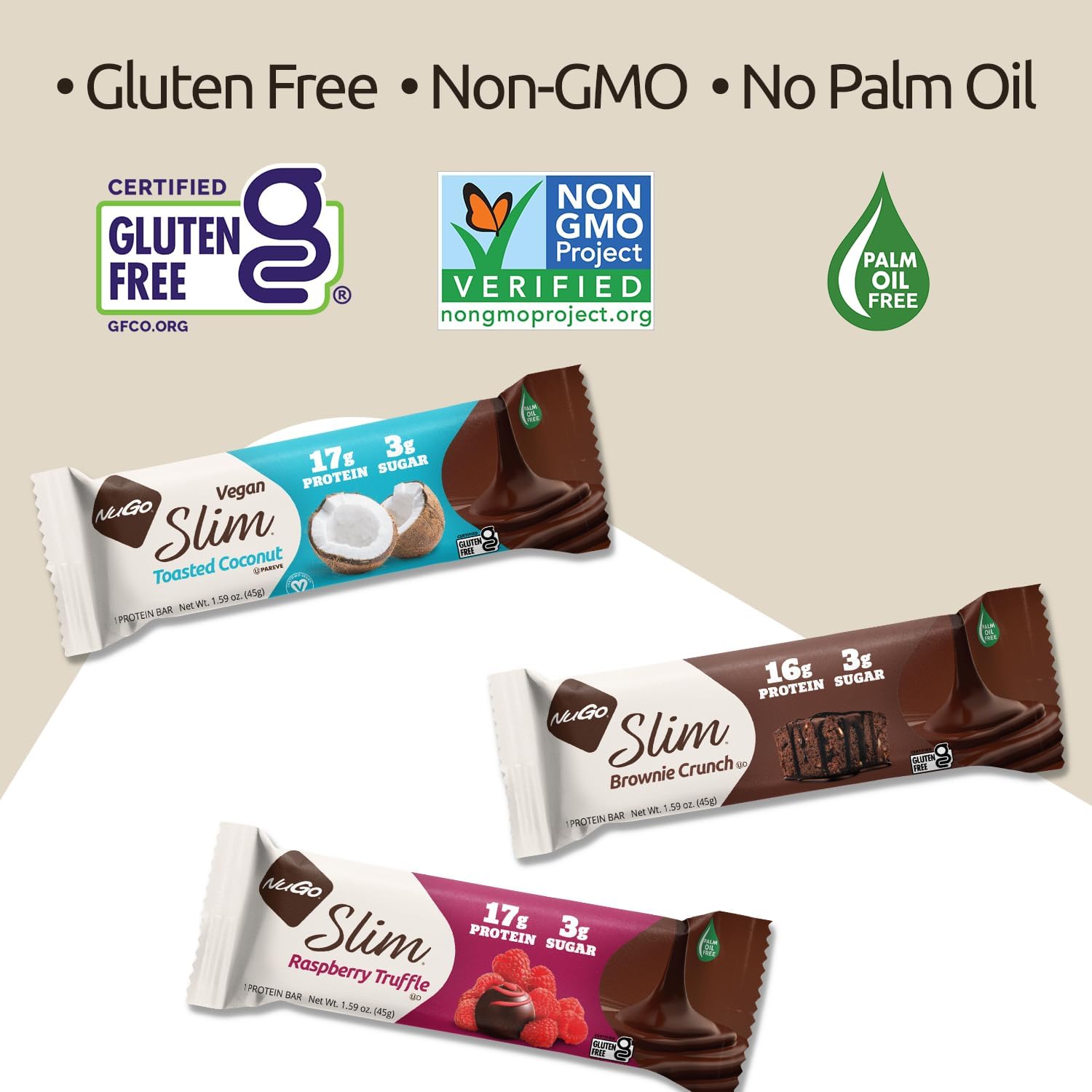 NuGo Slim Dark Chocolate Brownie Crunch Protein Bars - Gluten Free, Non-GMO, Keto Friendly - 12 Count