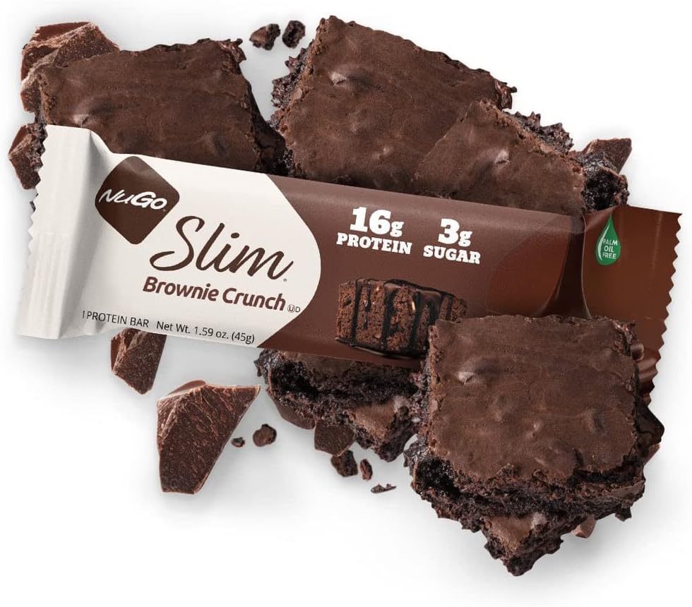 NuGo Slim Dark Chocolate Brownie Crunch Protein Bars - Gluten Free, Non-GMO, Keto Friendly - 12 Count