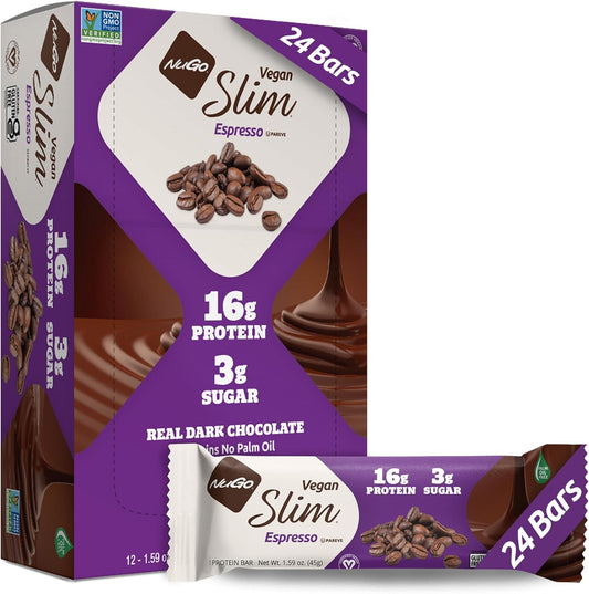 Nugo Slim Dark Chocolate Espresso Bars - High Protein, Low Sugar, Keto Friendly, Gluten Free - 24 Pack