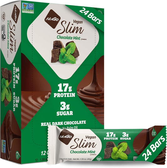 Nugo Slim Dark Chocolate Mint Protein Bars - Vegan, Low Sugar, High Fiber, Keto Friendly - 24 Pack