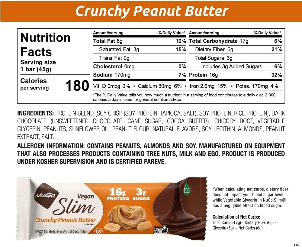 NuGo Slim Vegan Variety Pack - Crunchy Peanut Butter & Chocolate Mint Bars, Low Net Carb, Keto Friendly, 16-17g Plant Based Protein, Gluten Free, 24 Count