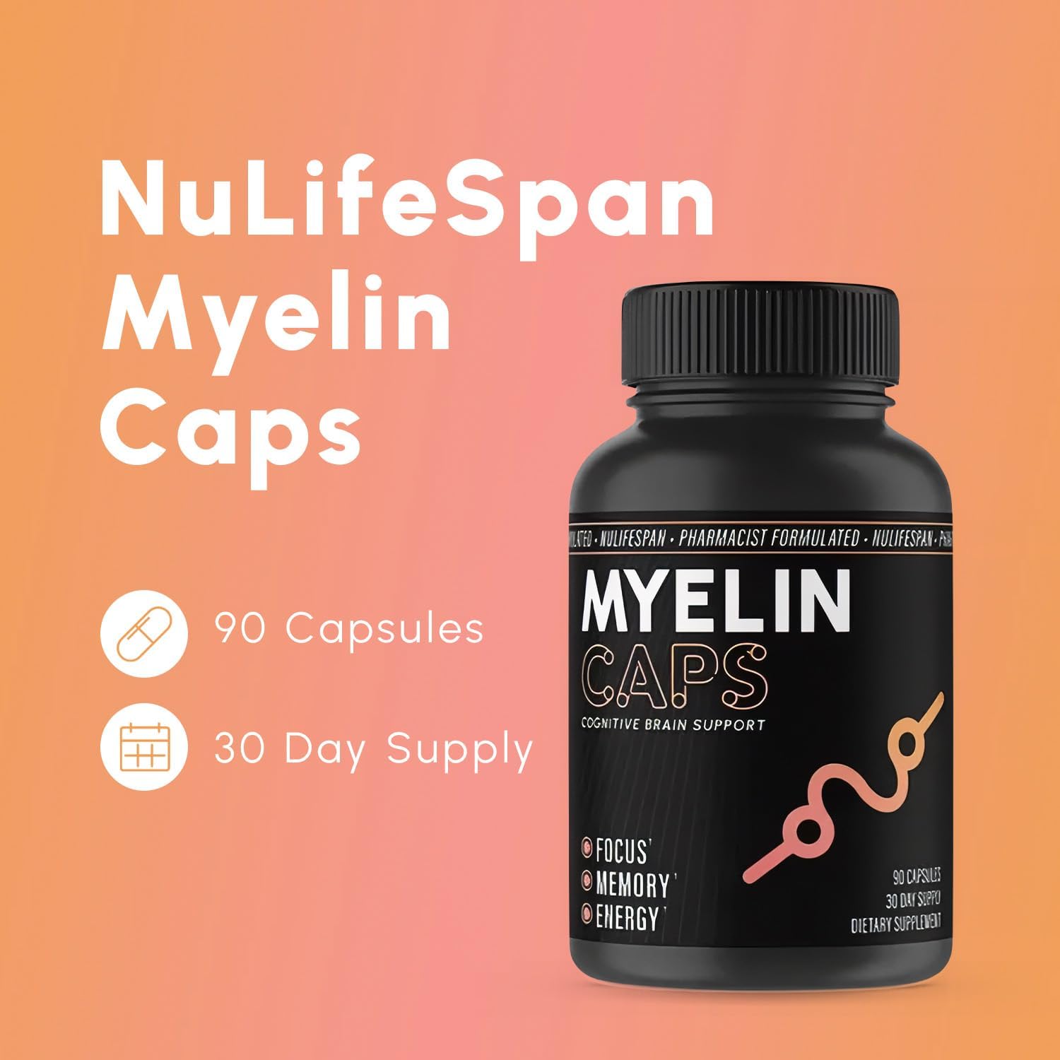 Nulifespan Myelin Caps: Brain Health and Memory Support Supplement with AlphaSize - Gluten-Free & Non-GMO - 90ct