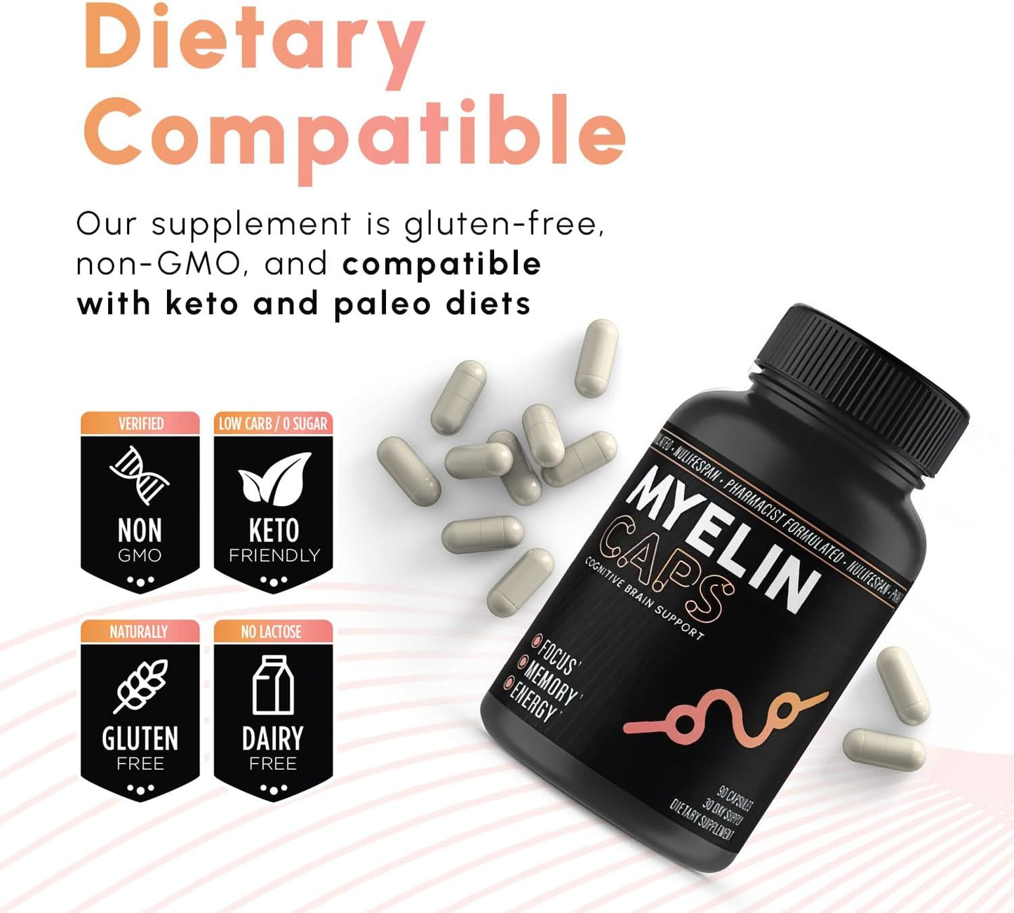 Nulifespan Myelin Caps: Brain Health and Memory Support Supplement with AlphaSize - Gluten-Free & Non-GMO - 90ct