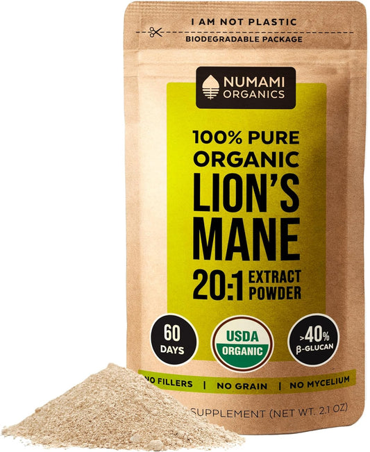 Numami Organic Lions Mane Mushroom Extract Powder | Double Extraction for High Potency 42.2% Beta Glucan | Enhance Cognitive Function Easily in Tea, Coffee, or Smoothies - BoostGo Australia