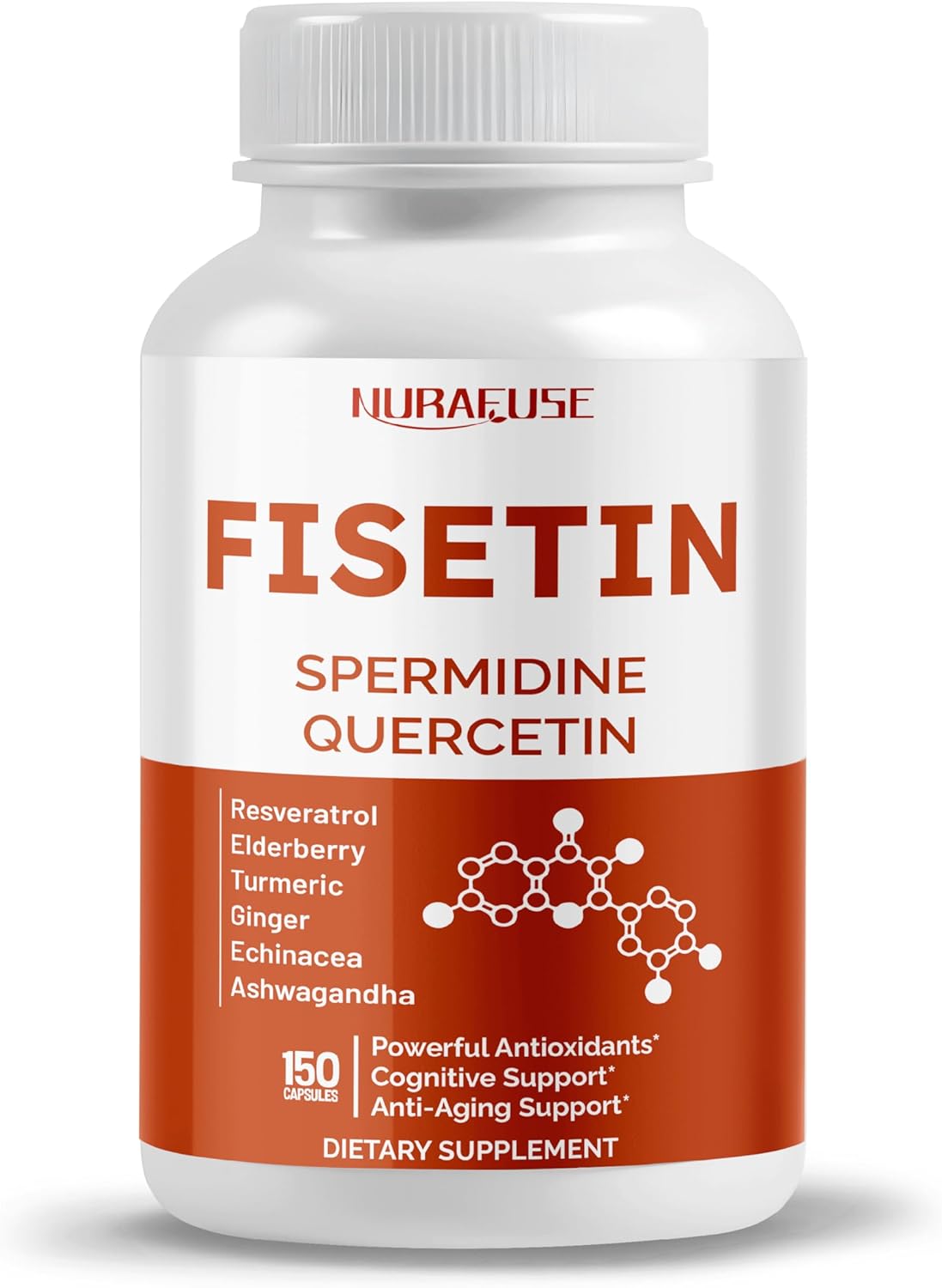 NURAFUSE Fisetin 10-in-1 Formula with Spermidine, Quercetin, Resveratrol, Elderberry, Turmeric - Non-GMO, Gluten-Free, Soy-Free