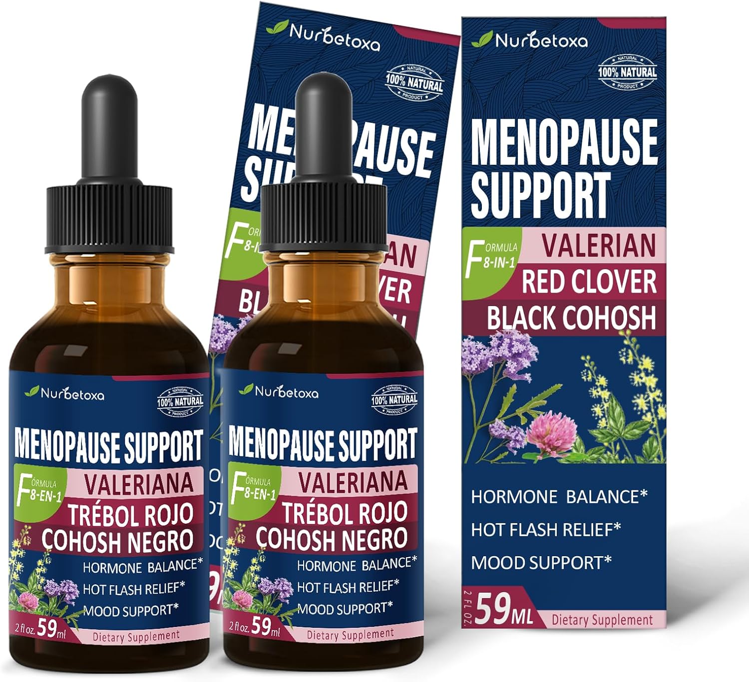 Nurbetoxa Black Cohosh Menopause Support Drops - Natural Estrogen Hormones for Women, 60-Day Strength | Hair, Skin, and Nails Revitalization, 4Fl Oz