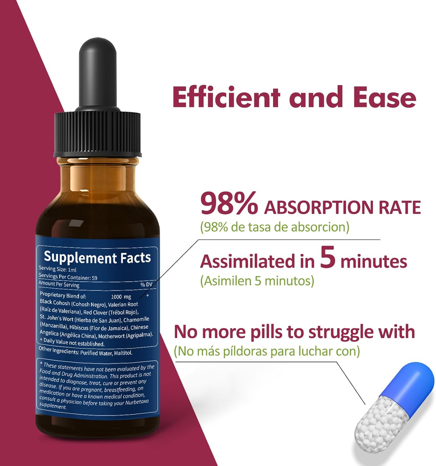 Nurbetoxa Black Cohosh Menopause Support Drops - Natural Estrogen Hormones for Women, 60-Day Strength | Hair, Skin, and Nails Revitalization, 4Fl Oz