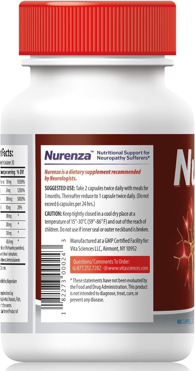 Nurenza Neuropathy Relief Supplement - Natural R-ALA Formula for Fast Nerve Repair, Vitamin Enriched for Feet, Hands, Legs, Toes