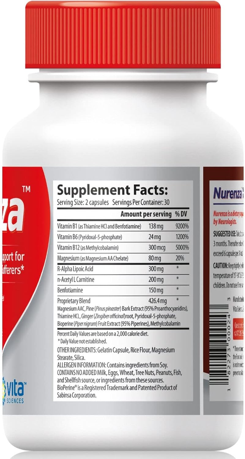 Nurenza Neuropathy Relief Supplement - Natural R-ALA Formula for Fast Nerve Repair, Vitamin Enriched for Feet, Hands, Legs, Toes