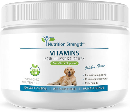 Nursing Dog Vitamins for Lactation Support, Post-Natal Recovery, and Healthy Puppies - 120 Soft Chews with Calcium, Phosphorus, Magnesium, Zinc