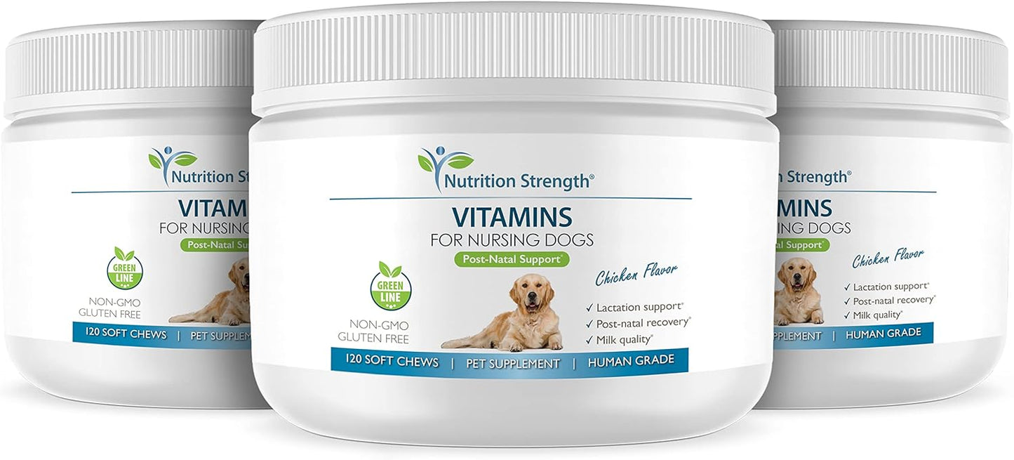 Nursing Dog Vitamins for Lactation Support, Post-Natal Recovery, and Healthy Puppies - 120 Soft Chews with Calcium, Phosphorus, Magnesium, Zinc