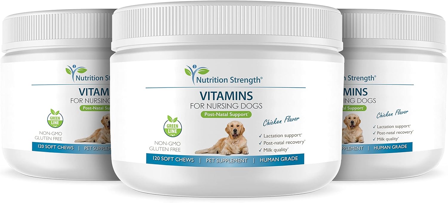 Nursing Dog Vitamins for Lactation Support, Post-Natal Recovery, and Healthy Puppies - 120 Soft Chews with Calcium, Phosphorus, Magnesium, Zinc