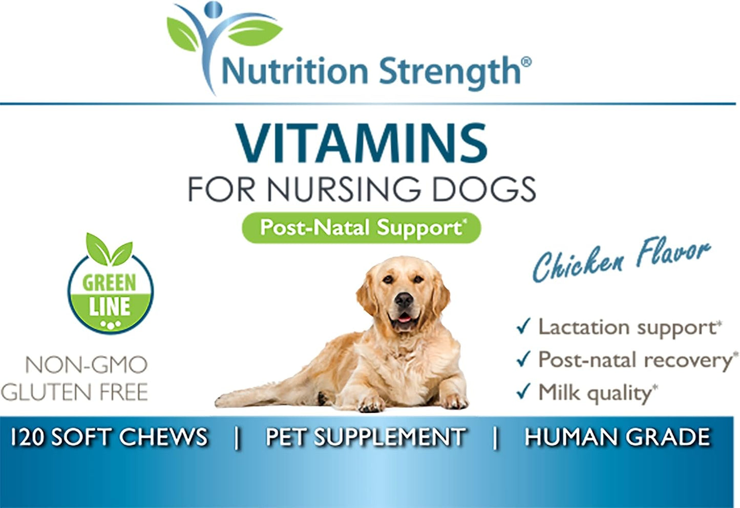 Nursing Dog Vitamins for Lactation Support, Post-Natal Recovery, and Healthy Puppies - 120 Soft Chews with Calcium, Phosphorus, Magnesium, Zinc