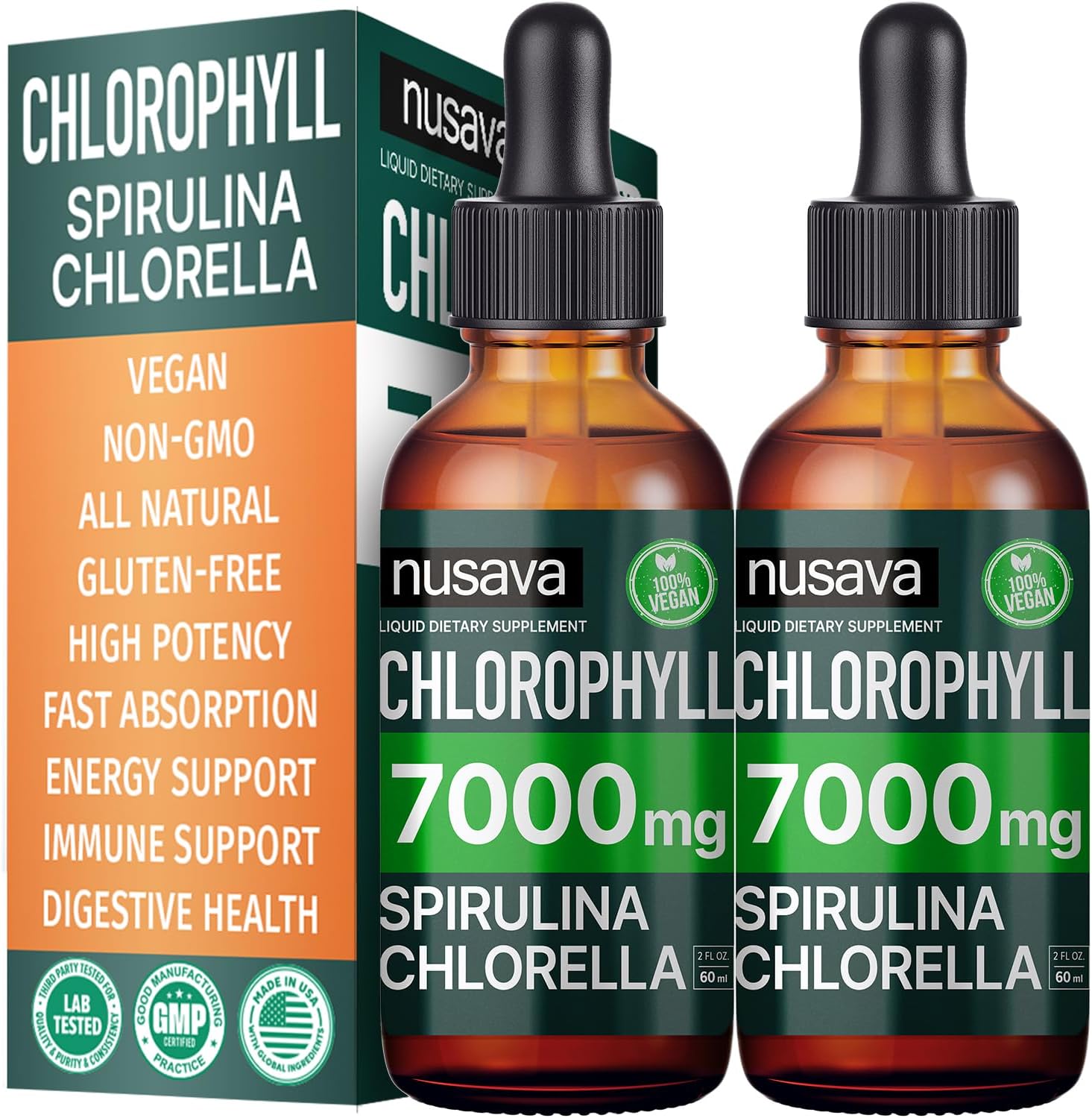 NUSAVA Liquid Vitamin Bundle: B12, D3 K2, & Chlorophyll Drops - Heart, Energy, Brain, & Immune Support - Non-GMO, Gluten-Free - 2 Pack.