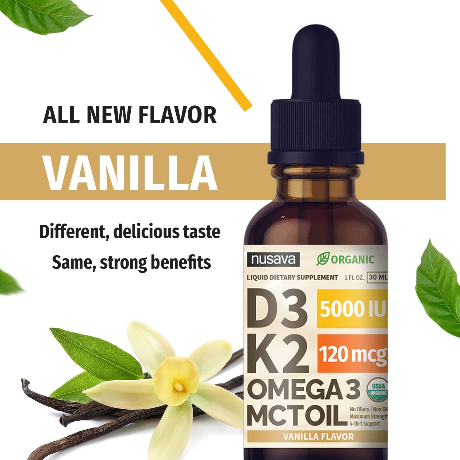 NUSAVA Liquid Vitamin Bundle: Strawberry & Vanilla D3 K2 Drops + Chlorophyll Liquid Drops - Heart, Joint, Energy, Immune Support - Non-GMO, Gluten-Free - 2pk