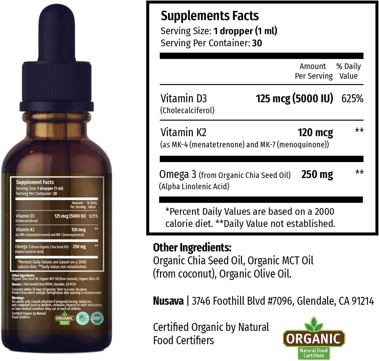 NUSAVA Unflavored D3 K2 and Chlorophyll Liquid Drops Bundle - Heart, Joint, Energy & Immune Support - Non-GMO, Gluten-Free - 2pk